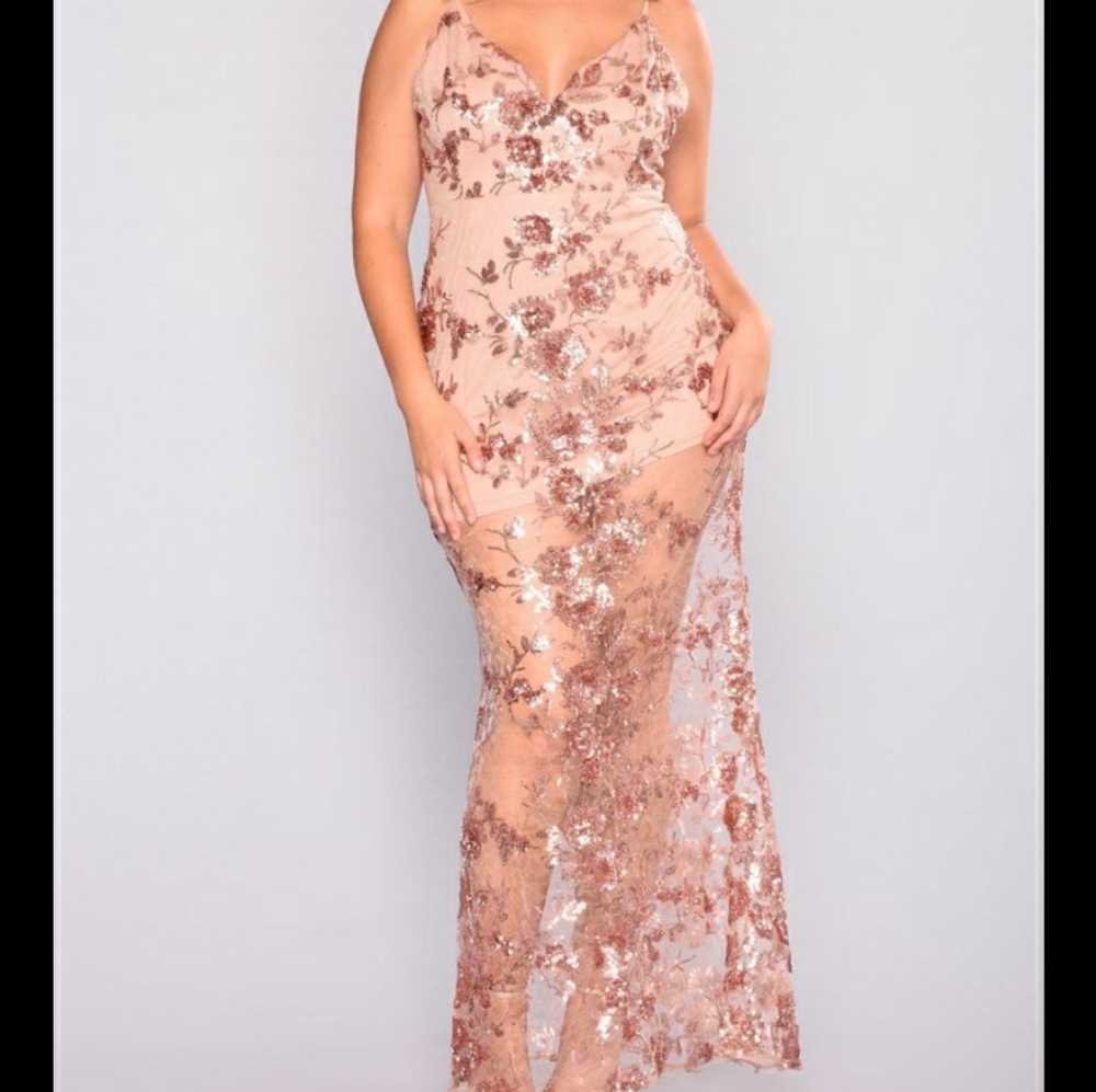 Fashion Nova Curve RoseGold Floral Sequin Gown